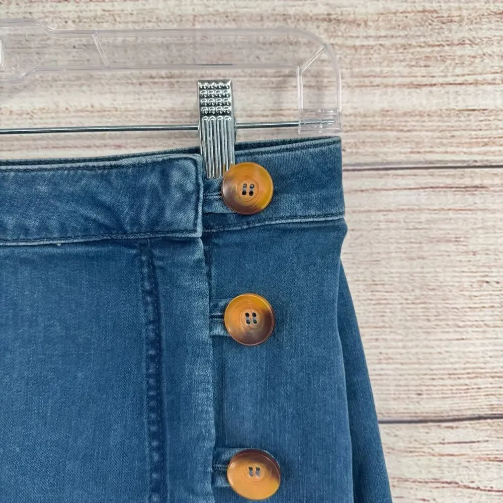 Free People Button Down Denim Mini Skirt‎ Women's Size 6 Blue Medium Wash